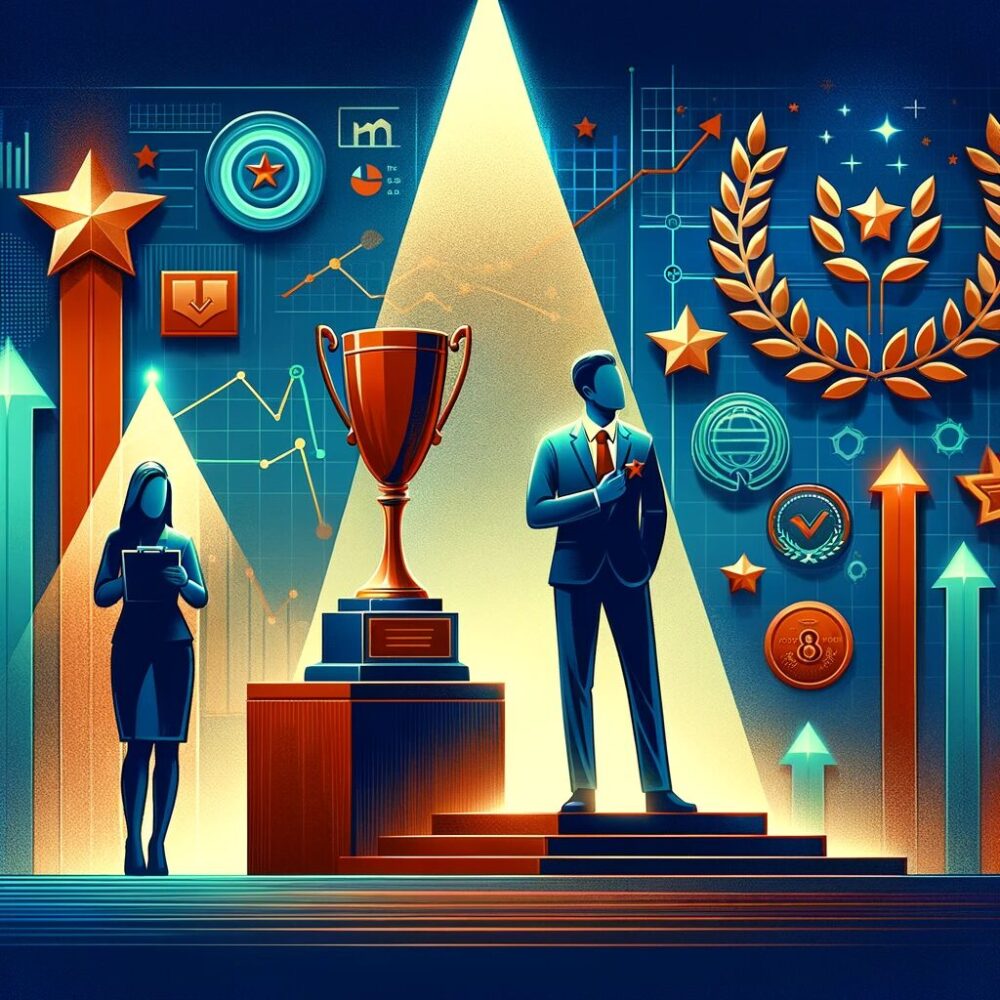 The image above is designed as a cover for a blog article about effectively showcasing achievements for career advancement. It visually represents the theme of highlighting and presenting achievements, with elements like a spotlight on a trophy or a figure standing proudly next to a display of awards. The design also incorporates graphs or charts to symbolize quantified accomplishments, set against a backdrop suggestive of a professional setting. The bold and attention-grabbing color scheme emphasizes the importance of showcasing one's accomplishments in a competitive career environment.

